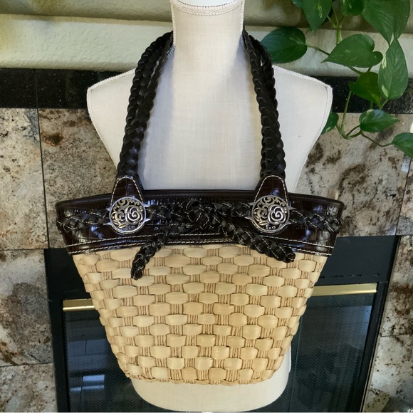 Brighton Woven Straw & Embossed Leather Shoulder Bag - Picture 7 of 15
